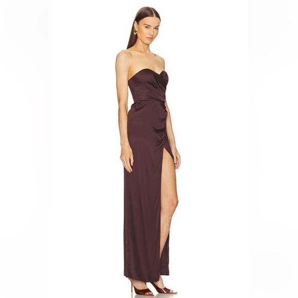 NWT Michael Costello x REVOLVE Dimity Gown Chocolate Brown satin maxi gown XS - Picture 2 of 10
